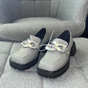 CHIKO Mhina Square Toe Block Heels Loafers Shoes NWOT.  HANDMADE CUSTOM. Grey